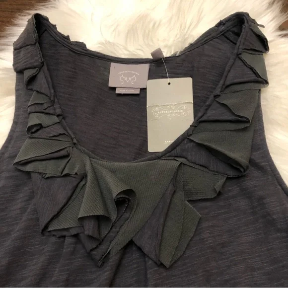 NWT ANTHROPOLOGIE VANESSA VIRGINIA Dark Gray Ruffle Detail Sleeveless Top - Picture 4 of 11